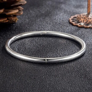 NEW Polished Men's Hinged‎ White Gold-Plated S925 Bangle Bracelet, Size 8"